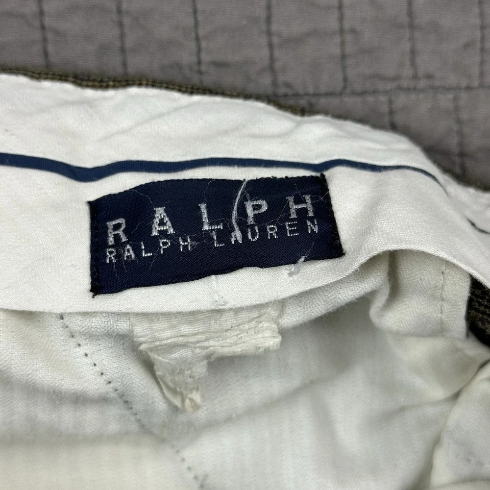 Vintage Ralph Lauren Dress Pants Men's 34x25 Brown Wool‎ Blend Pleated Cropped